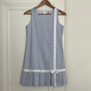 Florence Eiseman Seersucker Striped Blue White Sundress Dress Ribbon Girls 14